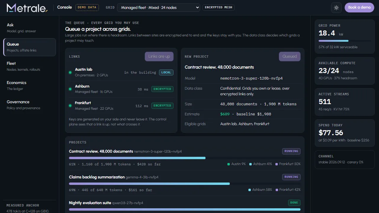 Bringing up encrypted links to offsite grids, then queueing a large project across them and watching it run.