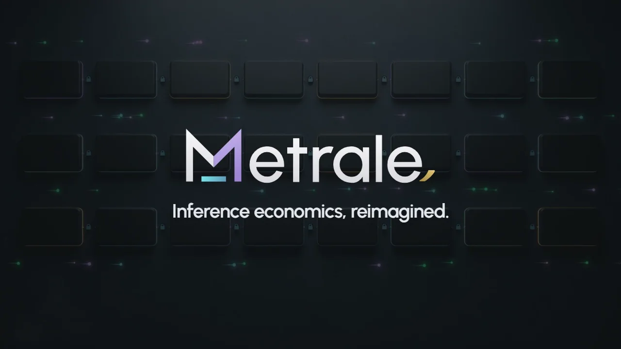 The Metrale product film. The problem, a machine being deployed with one command, then the console: asking a fleet, queueing a project over encrypted links, the fleet, the ledger, and governance.